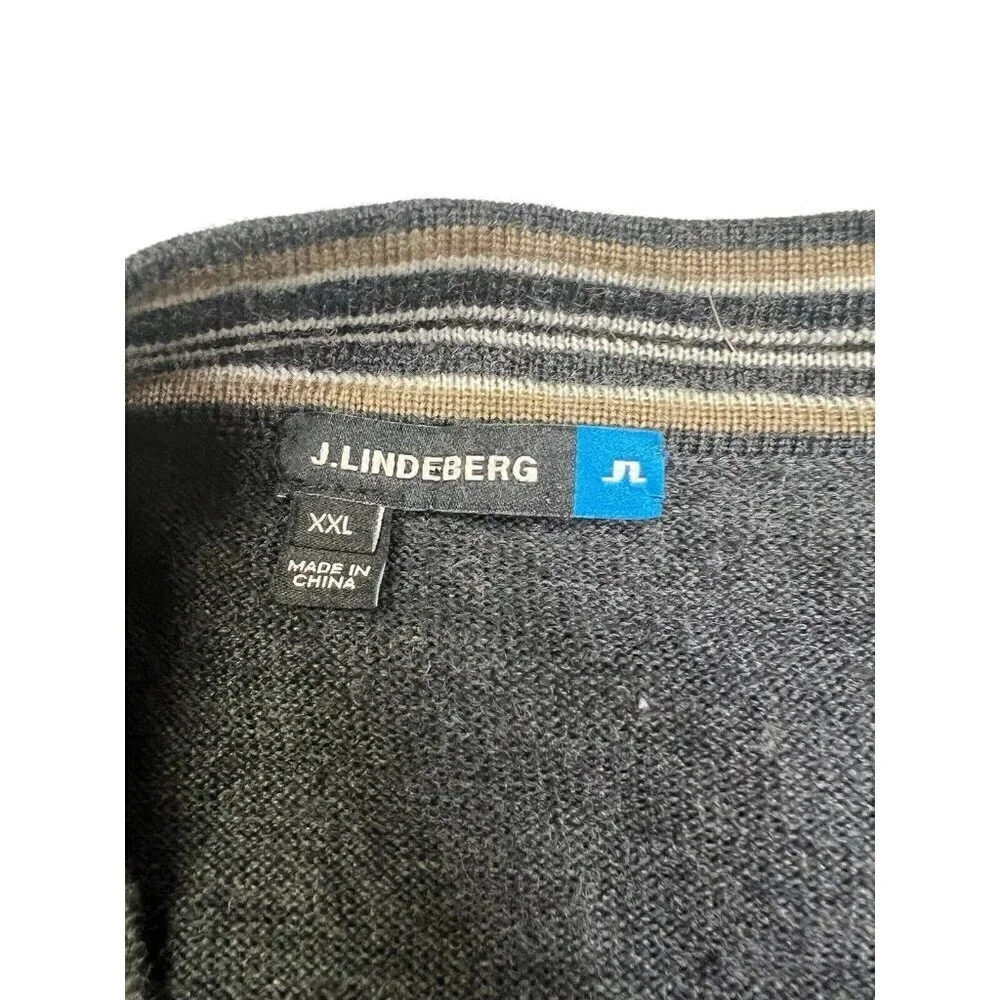 J Lindeberg Cardigan Sweater Mens XXL Fits Sz LARGE Gray Elbow Patch Pinehurst